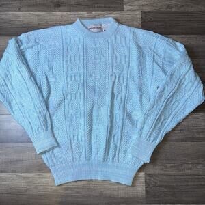 Vintage 90s McGregor Sweater Large Blue Textured Knit Cotton Grandpa Coogi Style